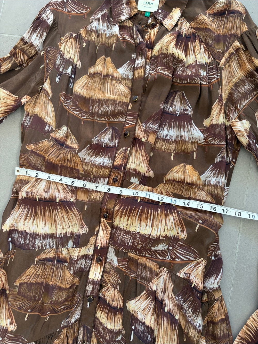 FARM Rio Malocas Brown & Tan Botanical-Print Long-Sleeve Maxi Dress nwot - Picture 8 of 17